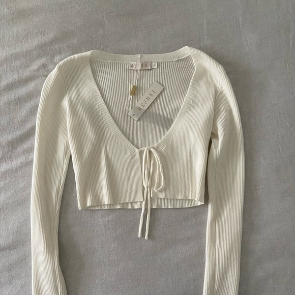 Meshki Bobbie Ribbed Tie Front Crop Top - White - Picture 3 of 5